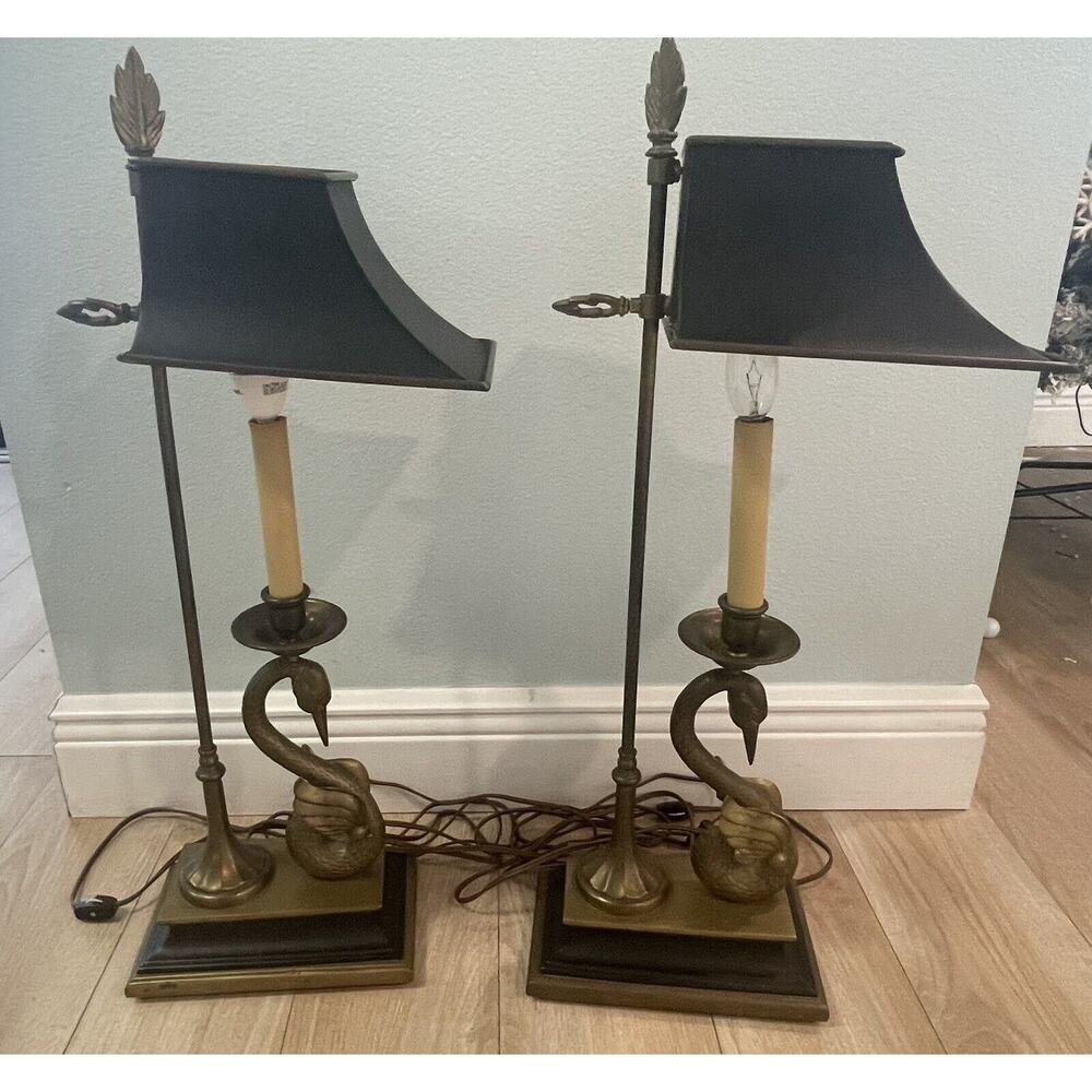 Vintage Pair Empire Style Chapman Brass Swan Lamps